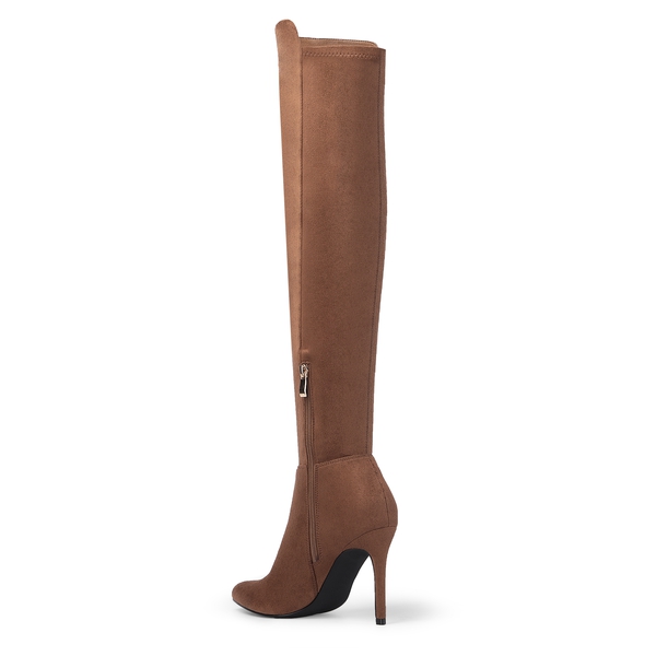 Stretch Pointed Toe Stiletto Over The Knee Boots - BROWN SUEDE - 3